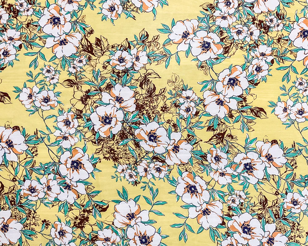 Yellow-Green-Multi Poly Floral Printed Chiffon Woven Fabric - Image 3