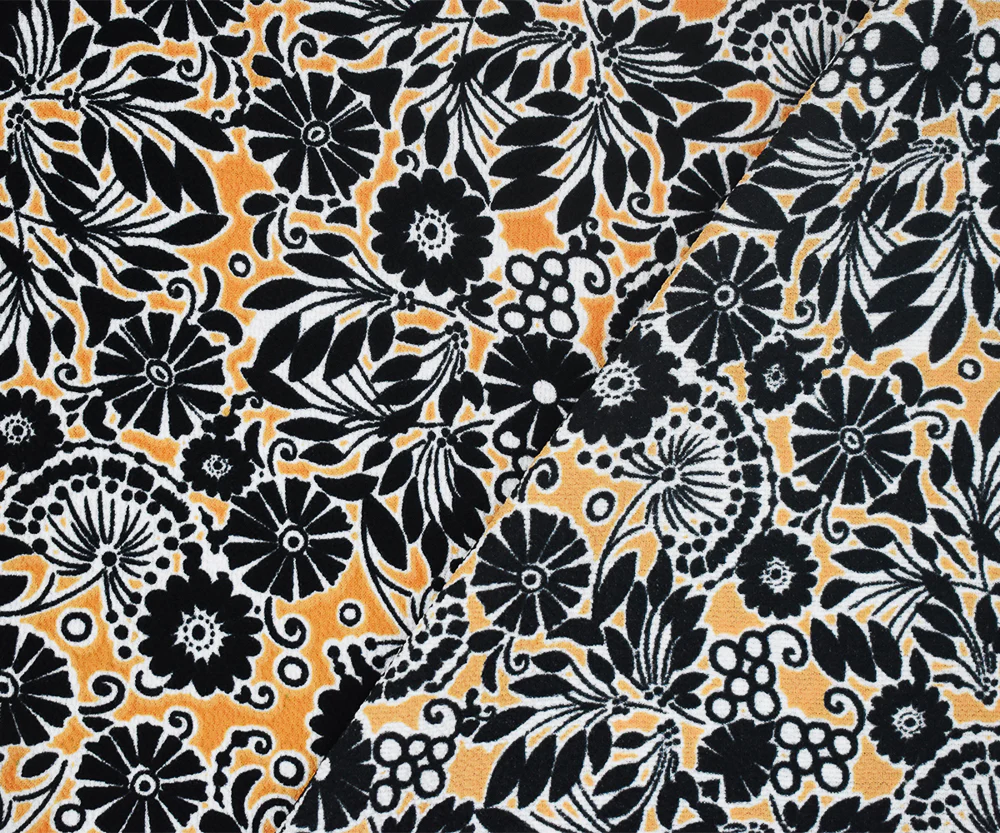 Yellow-Multi Floral Printed Stretch Poly Spandex Ghost Crepe Woven Fabric - Image 2