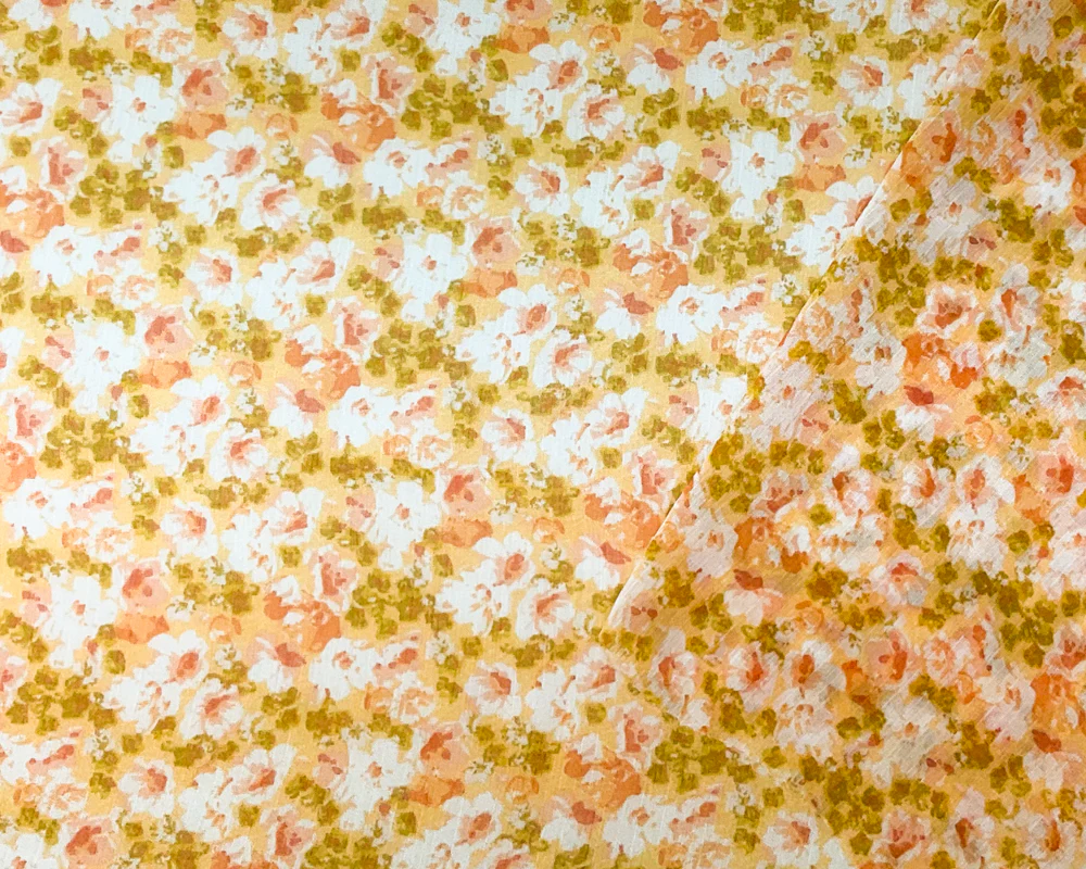 Yellow-Multi Poly Floral Print Crinkle Yoryu Chiffon Woven Fabric - Image 2