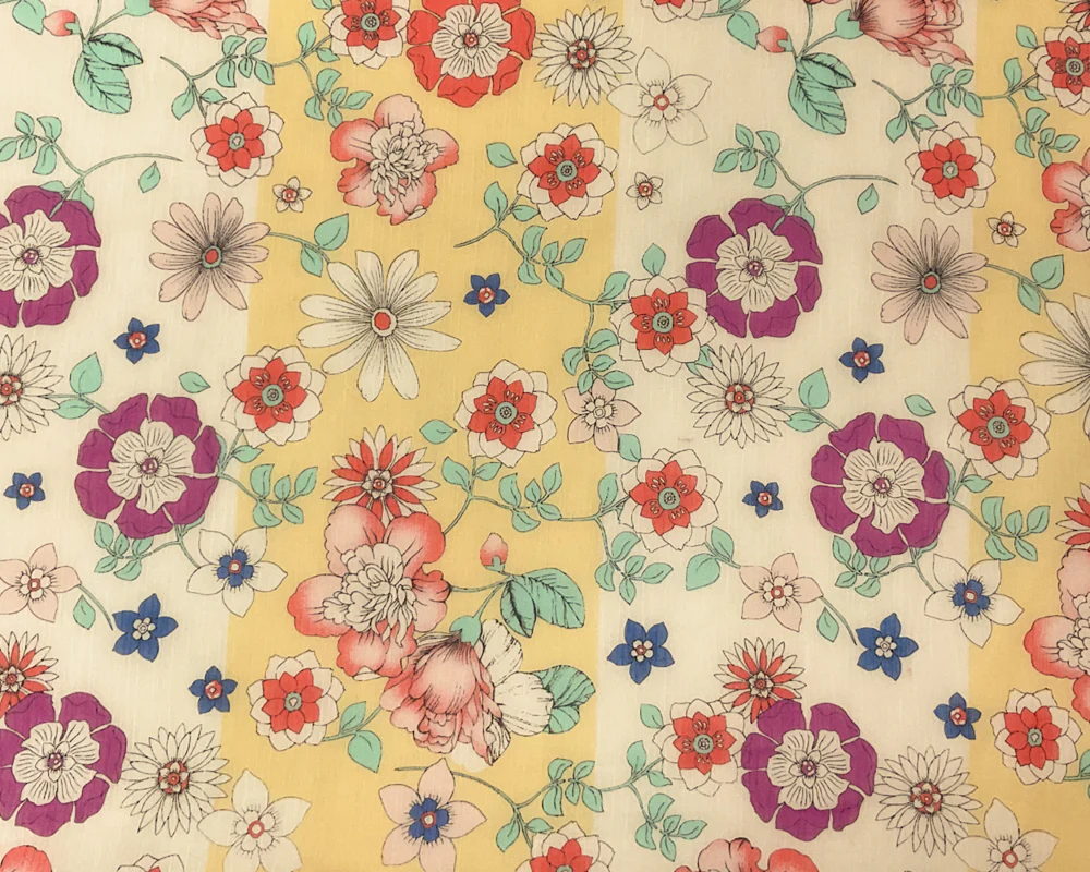 Yellow-Multi Poly Floral Print Crinkle Yoryu Chiffon Woven Fabric - Image 3