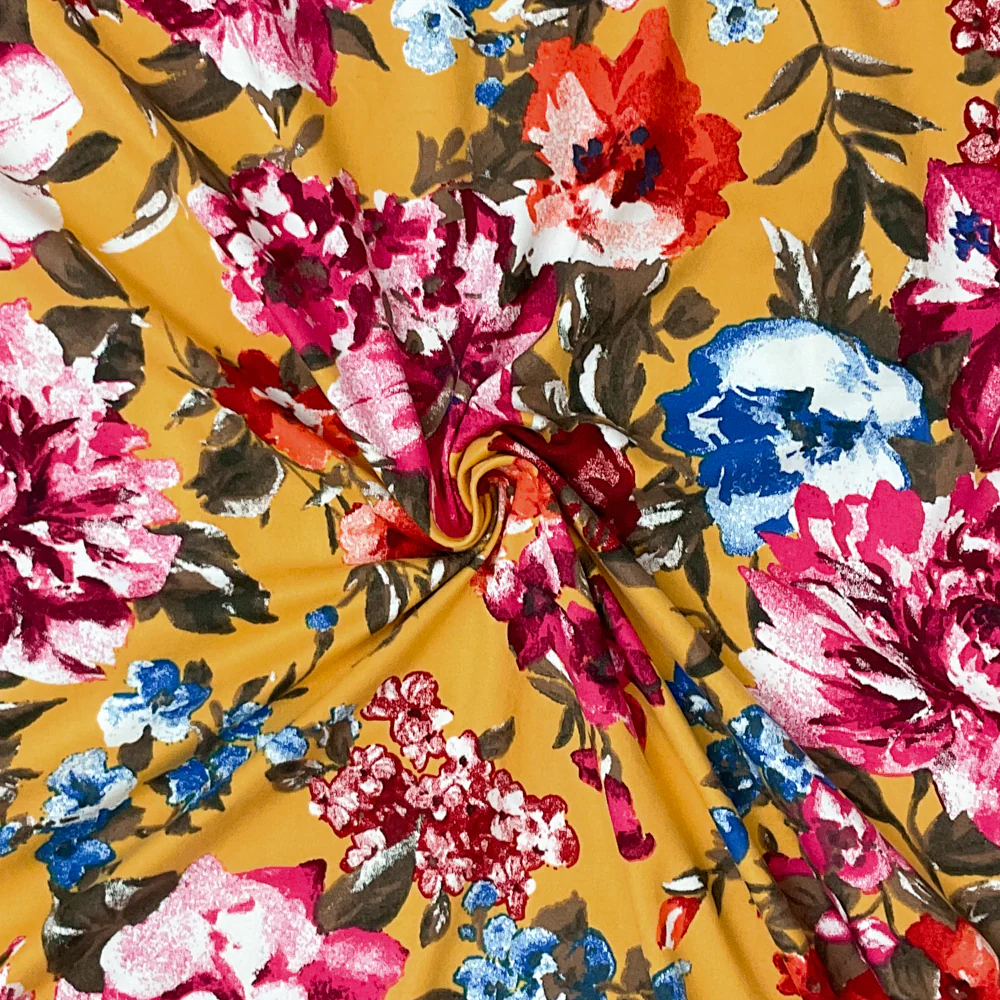 Yellow-Multi Poly Stretch Spandex Floral Print DB Jersey Knit Fabric