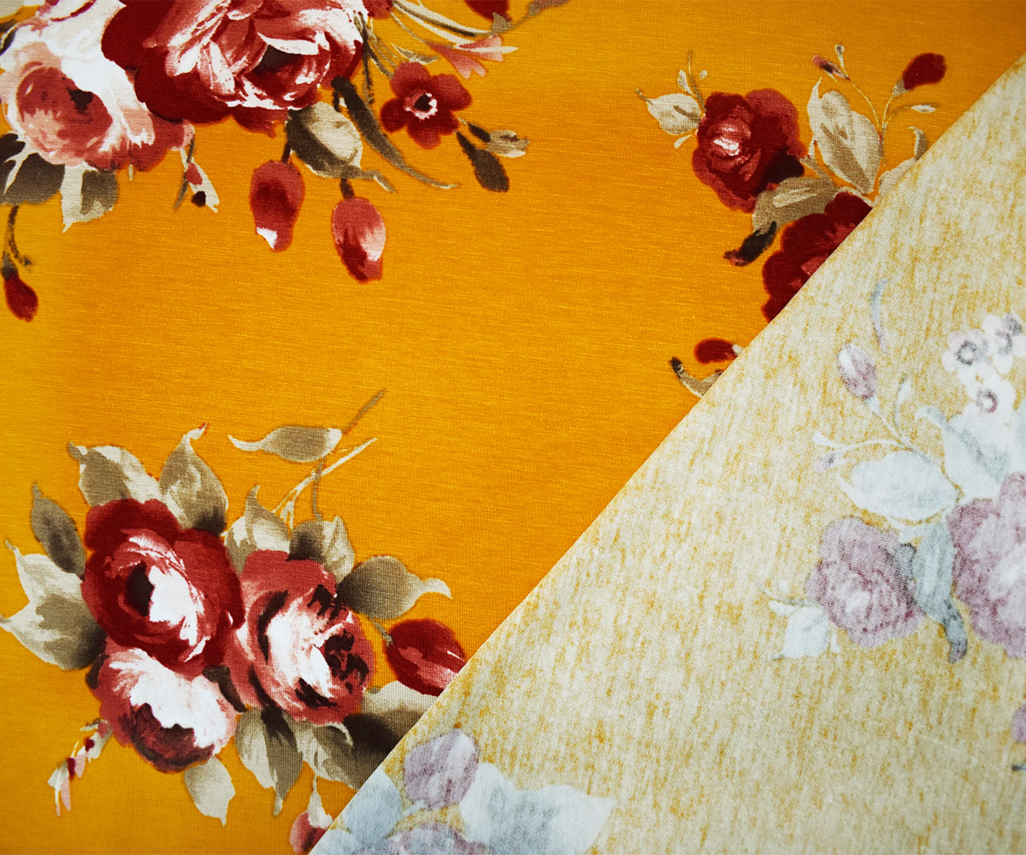 Yellow-Multi Stretch Spandex Floral Printed Jersey Knit Fabric - Image 2