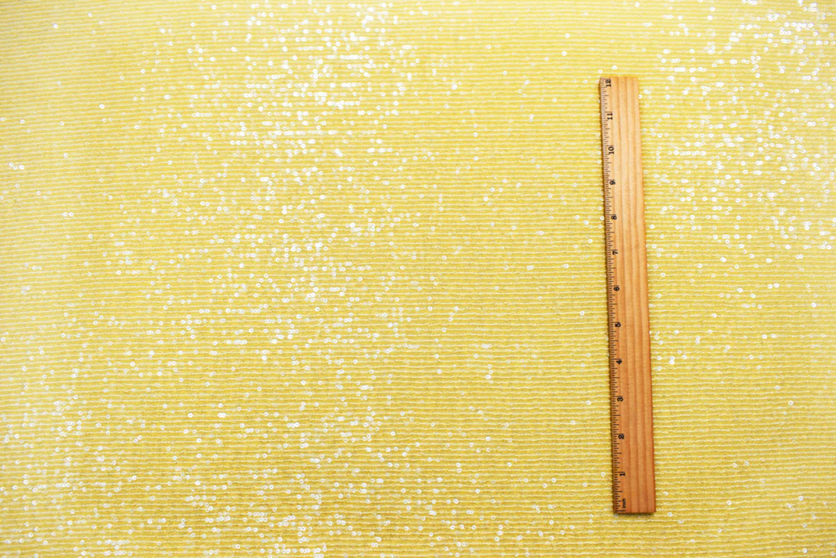 Yellow Nylon Blend Sequined Stretch Spandex Mesh Knit Fabric - Image 4