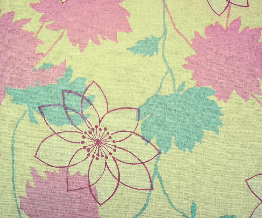 Yellow-Pink Multi Floral Printed Cotton Gauze Woven Fabric - Image 4