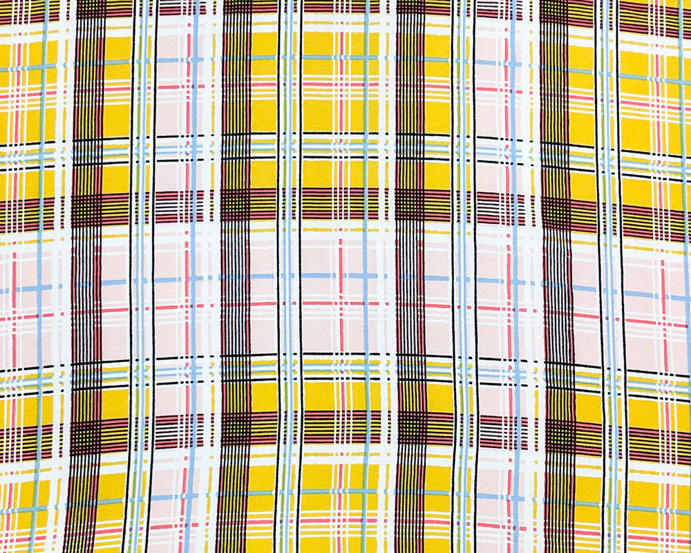 Yellow-Pink-Multi Poly Plaid Printed Pebble Crepe Woven Fabric - Image 3