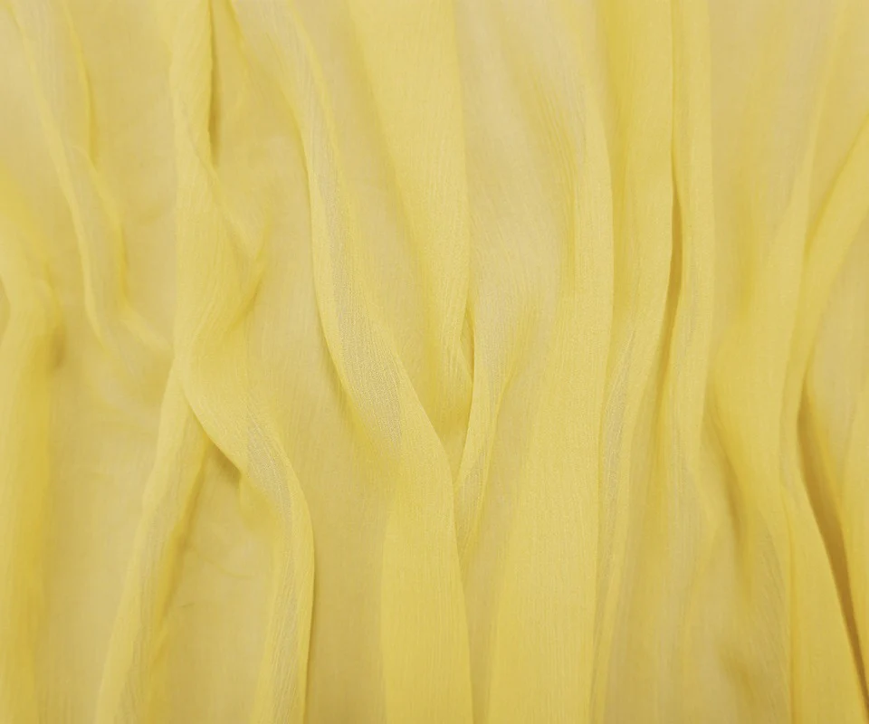 Yellow Silk Solid Crinkled Chiffon Woven Fabric - Image 2