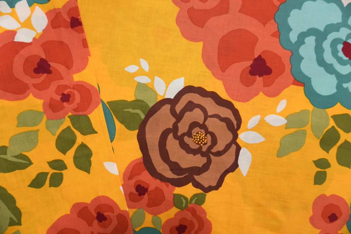 Yellow-Teal-Multi Cotton Floral Printed Voile Woven Fabric - Image 2