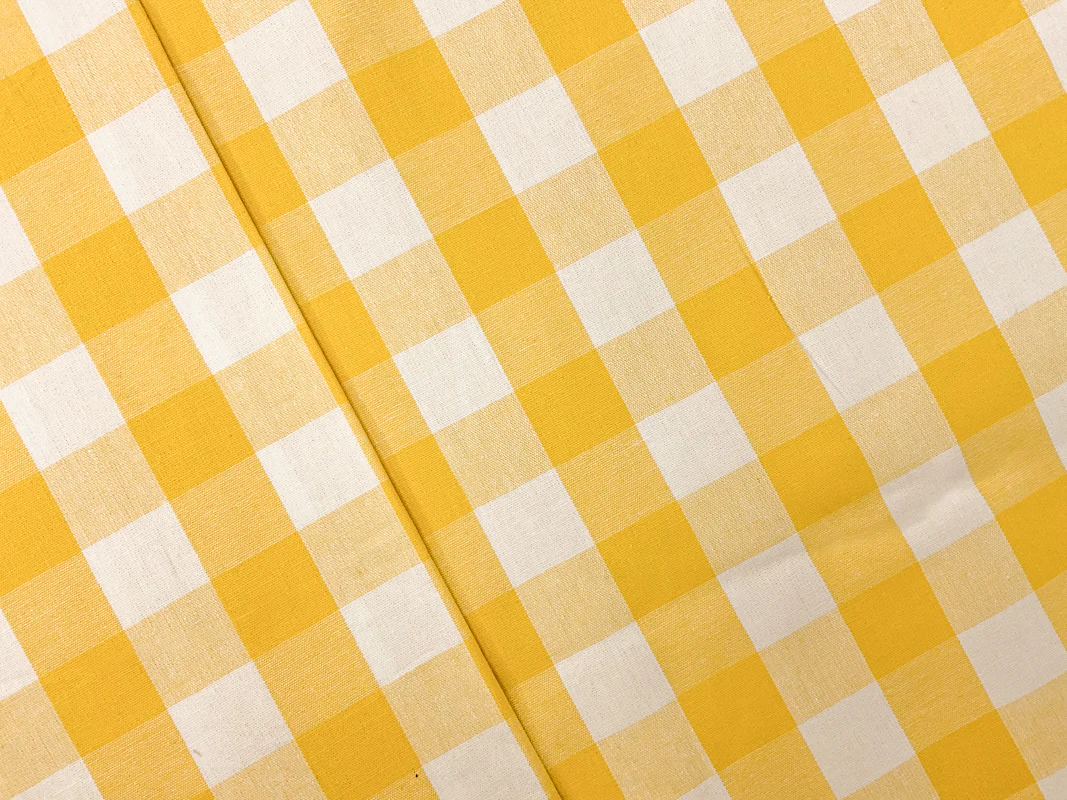 Yellow-White Cotton Spandex Stretch Check Gingham Woven Fabric - Image 2