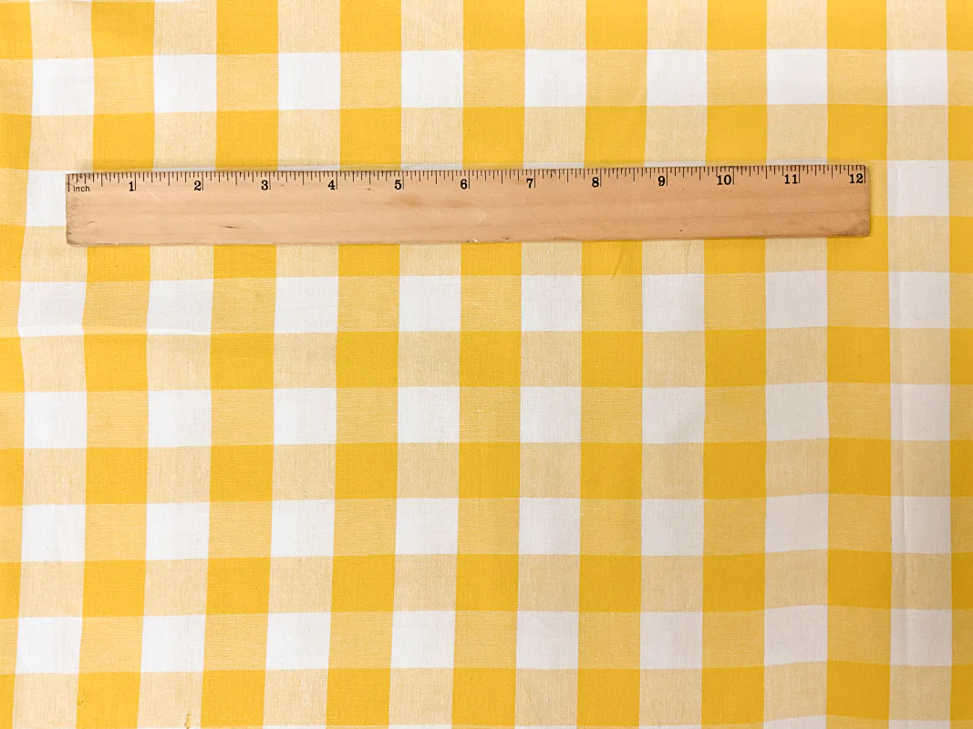 Yellow-White Cotton Spandex Stretch Check Gingham Woven Fabric - Image 4