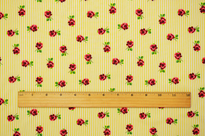 Yellow-White-Multi Rayon Floral Stripe Printed Challis Woven Fabric - Image 4